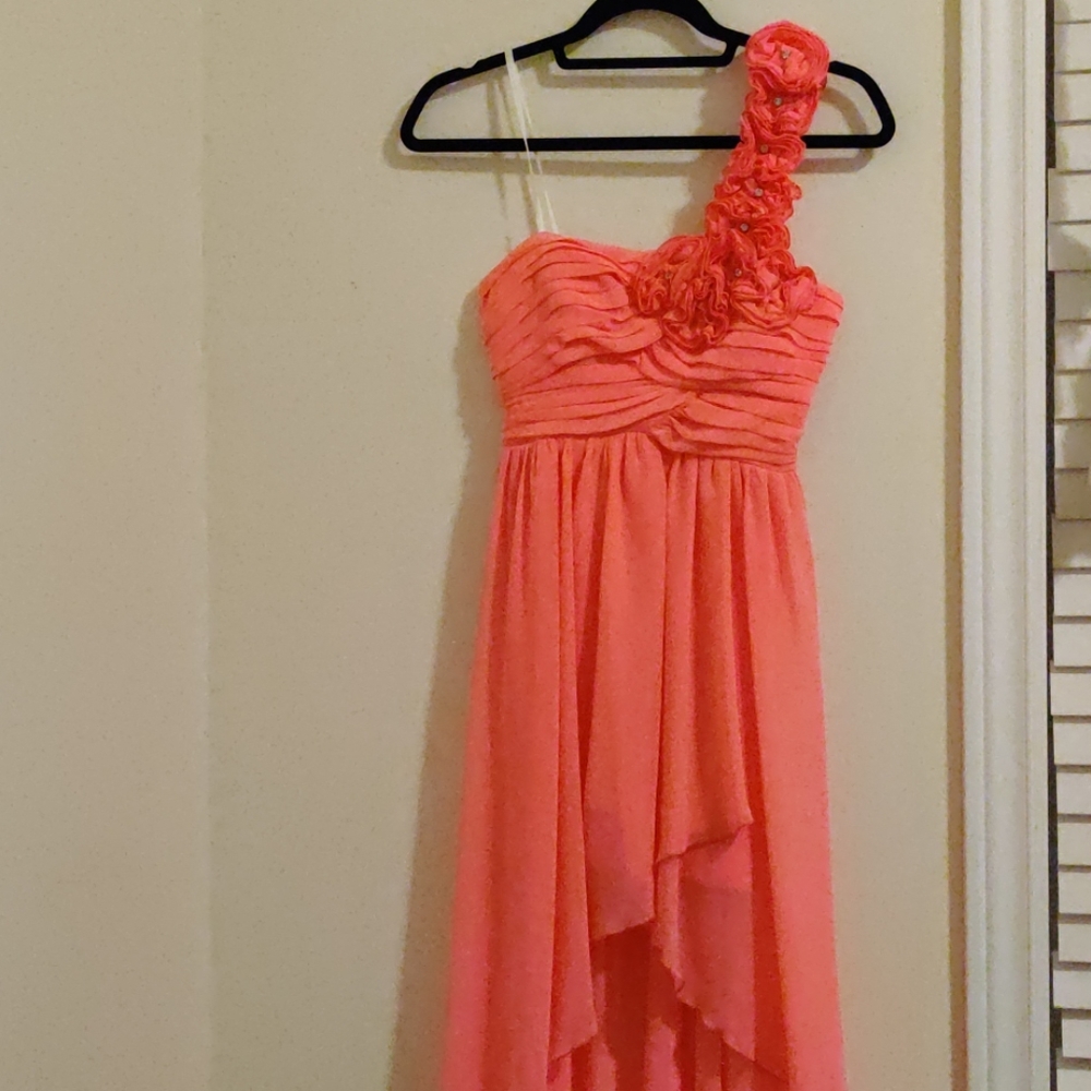 Coral High Low Prom Dress